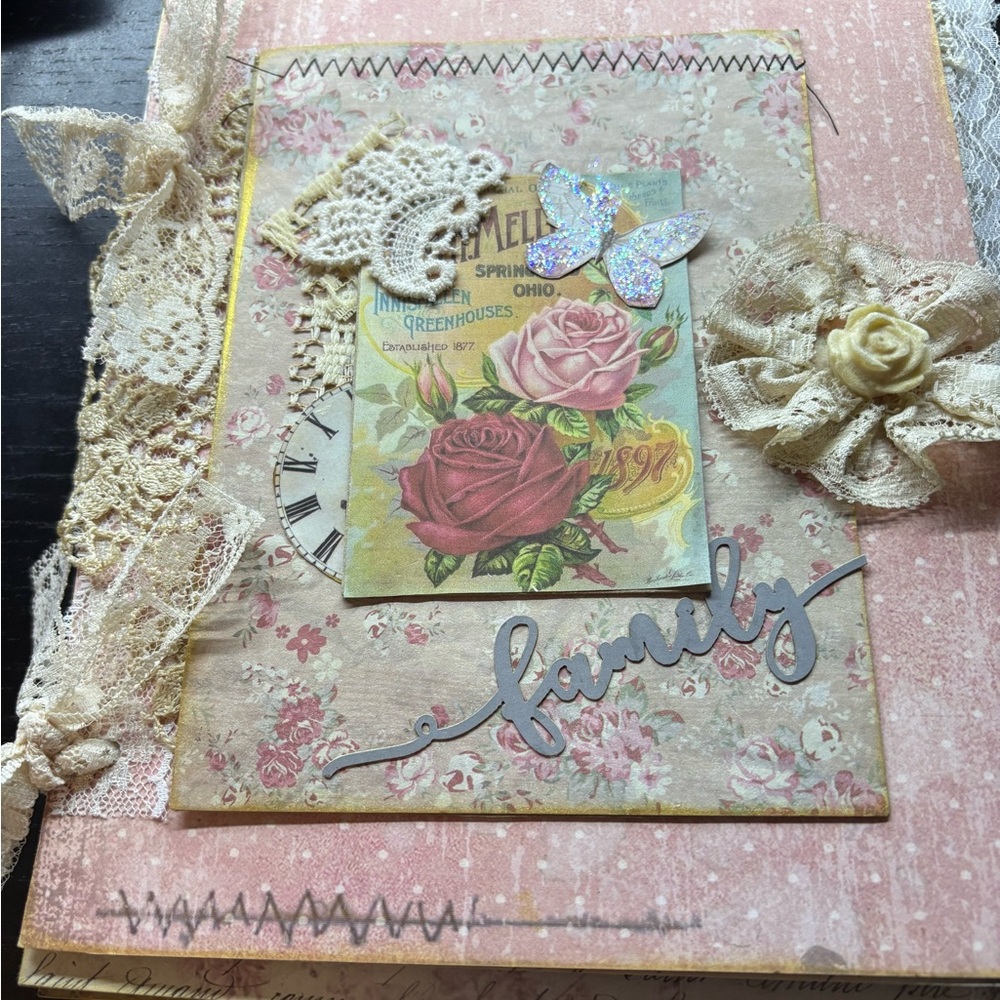 Floral Scrapbook with Lace and Butterfly